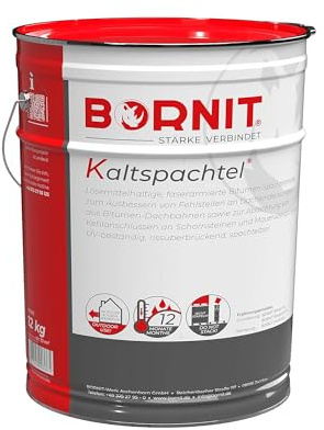 BORNIT Kaltspachtel Dach Spachtel Bitumen wasserdicht Garage Reparatur [faserarmiert] 12kg Garten Haus Dichtungsband selbstklebend Carport Kleber Dichtmasse Dachpappe Wandabschlussleiste Blech Folie