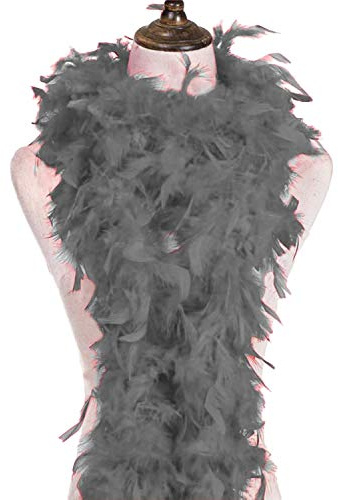 Boa de plumas de 180 cm – Disfraz de Burlesque, joya para la cabeza, largo XL, bufanda grande Boa, plumas, carnaval, para manualidades, alas de ángel, indios, adultos, gris