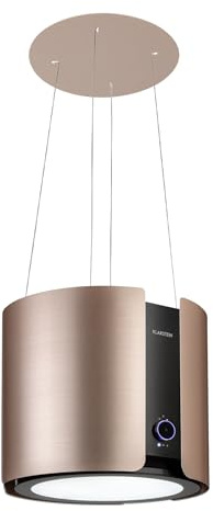 Klarstein Skyfall Smart – Extractor de humo tipo isla, campana aislada, control por aplicación móvil, 45 x 42 cm (ØxB), ventilación y extracción, 3 niveles, 402 m³/h iluminación LED, clase C, dorado