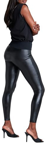 SPANX Assets Red Hot Leggings - Flattering & Comfortable Tummy Control - Faux Leather Leggings - with Shaping Waistband - Very Black - X-Large