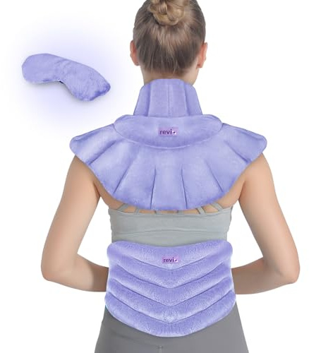 REVIX Almohadillas térmicas para microondas para espalda, cuello y hombros, aptas para microondas con calor húmedo, máscara de ojos calentada, compresa tibia, cuello, hombros y espalda, juego de 3