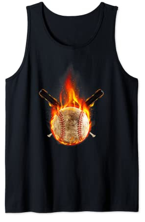 Fire Flame Design Baseball bat Burning Baseball Tank Top