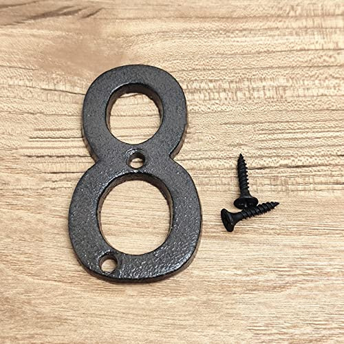 3D House Plaque Numbers 0-9 Letter A-Z Black Cast Iron 8cm Metal Digital Door Plate Sign with Screws Alphabet Home Outdoor Anti-Rust Exterior Signage Doorplate Hotel Apartment Street Mailbox (8)