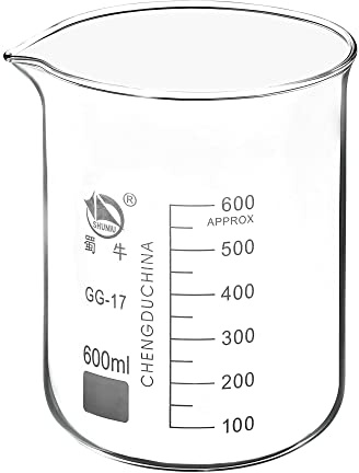 PATIKIL 600ml Low Form Glass Beaker, 3.3 Borosilicate Glass Graduated Printed Scale Measuring Cups with Spout for Kitchen Lab Liquids Transit Boiling