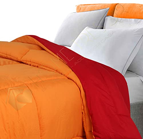 Home Tresor - Piumone Piumino Invernale Caldissimo Imbottitura in Morbida Microfibra Anallergica Soft 300 gr/mq Qualità Premium Reversibile Bicolor (Arancio/Bordeaux, Singolo cm. 155x200)
