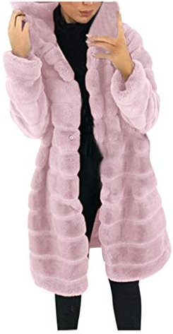 Susenstone Veste Polaire Femme Chaude avec Capuche Manteau Fausse Fourrure Teddy Blouson Gilet Long Laine Hiver Cardigan Moelleux Épais Coupe Vent Élégant Casual Mode Hiver Outerwear, Rose, M