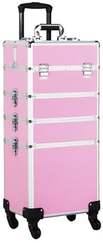 Abician Valise de Maquillage 4 en 1 Valise Esthétique Professionnel à roulettes Valise Coiffure 34× 25,5 × 80,2 cm Rose