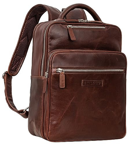 STILORD 'Kaya' Moderner Lederrucksack Damen mit Laptop-Fach 15,6 Zoll Elegant für Arbeit, Office und Reise Rucksack Notebook Vintage Business-Rucksack, Farbe:sonora - cognac