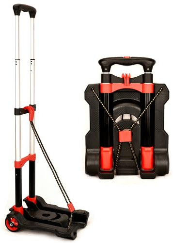 Acroma HT0032 - Carrito de equipaje plegable, peso ligero, capacidad de 77 libras, carro utilitario de 2 ruedas con cuerdas elásticas, ideal para viajes y uso en la oficina (rojo)