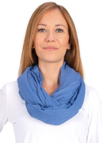 Weicher und leichter Damen Loop Schal Uni Farben Rundschal Ganzjahres Schal Schlauchschal Accessoires - Carina (P6 jeansblau)