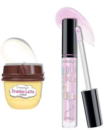 Misslyn Set Crema per Labbra a Lunga Durata e Balsamo per Labbra Carnose Alta Lucentezza Make up Tinta Volumizzante