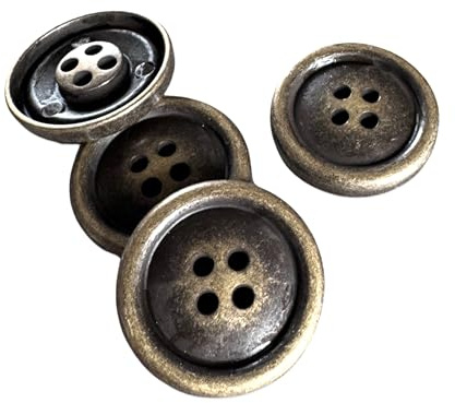 10 stycken enkla och stabila mässingsfärgade 4 hål platta metallknappar 15 mm, 18 mm eller 25 mm (18 mm)