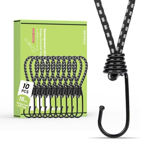 Brotree Tendeur Elastique avec Crochet 15cm Tendeur Bache 10Pcs Corde Élastique Caoutchouc Sandow Elastique
