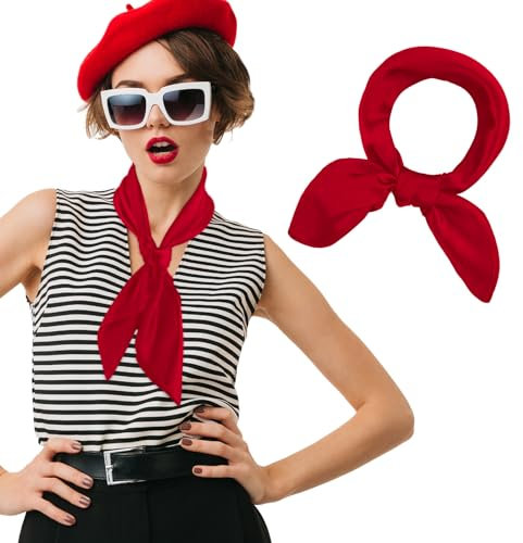 simarro Damen Seidiger Quadratischer Schal, Damen Einfarbige Halstuch Seidenähnliches Satin Tuch Seidentücher Chiffon Schals Kopftuch, 60 x 60 cm (Rot)