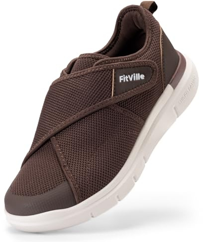FitVille Men's Diabetic Shoes Extra Wide – Adjustable Closure Walking Shoes for Swollen Feet, Neuropathy & All-Day Standing Comfort – EasyTop V5 (11.5 X-Wide, Coffee)