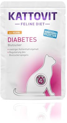 KATTOVIT - Diabetes Nassfutter für Katzen | Diät-Katzenfutter als Alleinfuttermittel im Frischebeute für Katzen mit Diabetes. Blutzuckerregulierendes Katzendiätfutter | 24 x 85 g Huhn