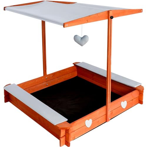 24215 - Sabbiera con tettuccio parasole, 118 x 118 x 118 cm, in legno di pino, per bambini