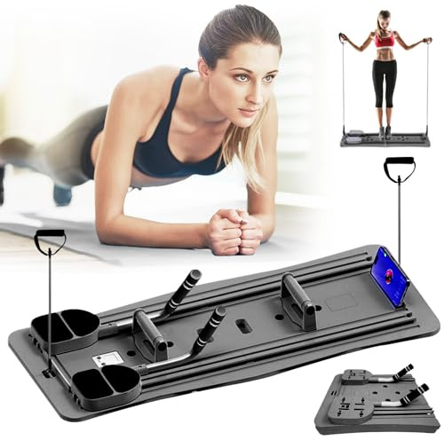 Tablero Reformador Pilates, Reformer Plegable para Pilates Tabla Ejercicios Multifuncional Tabla Pilates con Contador LED Tabla Ejercicios con Mango Ajustable De Rebote Automático (Negro)