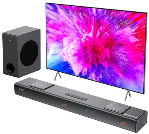 Hiwill Dolby Atmos 3.1.2CH Sound Bars for TV, Surround Sound System, 2 Up-firing & 2 Side-firing Home Theater Speaker, Deep Bass, 400W Peak Power, Soundbar with Subwoofer, eARC/ARC/OPT/BT, Nimbus A312
