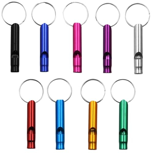 SGERUFZ 9 Pcs Sifflet en Aluminium, Sifflet de Survie, Sifflet d'Urgence Fort Décibel avec Porte-clés, Sifflet de Sauvetage, Petit Sifflet, Idéal pour Randonnée Sauvage et Entraînement en Plein Air