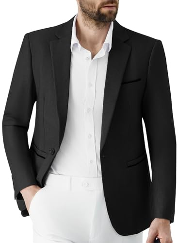 Autsel Mens Blazer 1 Button Casual Slim Fit Blazer Jacket Business Lightweight Suit Jackets Wedding Tuxedo Black L