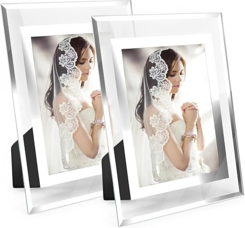 Marcos de Fotos 15x20cm de Vidrio para la Mesa, Portafotos para Cuadros de Cristal en Posición Vertical y Horizonta con el Borde Plateado, Ideal para Decoración del Hogar y la Oficina (Juego de 2)