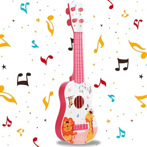 41 cm Ukulélé Jouet Guitare, Ukulélé pour Enfants, Enfant Mini Guitare, Guitare Enfant, Jouet Musical de Guitare, avec 4 Cordes Réglables, pour Tout-Petits, Débutants, Garçons, Filles, Rose