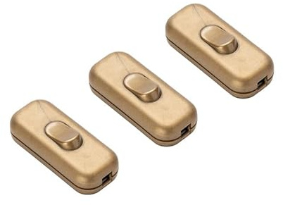 ORION LIGHTSTYLE - Interruttore intermedio a bilanciere per cavo a 2 e 3 poli, funzione on/off, 2 A, per lampade da terra, lampade da tavolo, 3 pezzi (oro)