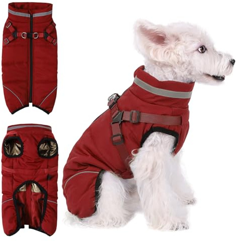 Poseca Waterproof Dog Coat with Harness Warm Winter Jacket for Small, Medium, Large Dogs & Puppies Graphene Lined & Lightweight Adjustable Leg Straps Reflective Dog Vest for Night Safety