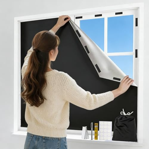 Dachfenster Verdunkelung 100% Lichtblockierend | 300x145cm Ohne Bohren, Einfache Montage | Hitzeschutz & UV-Schutz, Innen Sonnenschutz | Wiederverwendbar für Schlafzimmer, Reise