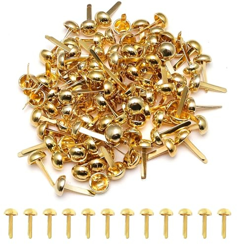 ATTEEFI 200 Pezzi Fermacampioni Piccoli, Clip a Testa Tonda 8 x 17 mm, Oro Metallo Fissaggio in Carta, Facile da Usare, Fermacampioni Puntine Chiodini per Scrapbooking, Biglietti Auguri, Foto