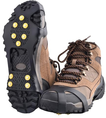 TRIWONDER Steigeisen mit 10 Zähnen, Schuhkrallen, Schuhspikes, Schneeketten, Anti Rutsch Spikes, Ice Grips für Wandern EIS Schnee (Schwarz, M)
