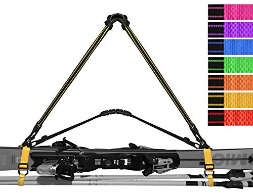 Ski Handhold Tracolla portasci – Impugnatura per trasportare sci e bastoncini da sci in mano o sul braccio – Colore giallo, blu e verde, Blau (Verde)