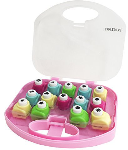 EXERZ Bastler Kunst-& Handstanz-Set 14 Stück - DIY Stanzwerkzeuge für Bastelarbeiten, Karten, Dekorationen und Konfettiherstellung (Rosa)