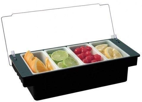 Chabrias Ltd Commercial-Grade 4 Compartment Condiment Dispenser with Clear Lid & Integrated Handles - Garnish Station for Pizza Toppings, Cocktail Ingredients, Salad Bars, BBQ Prep & Entertaining (4)