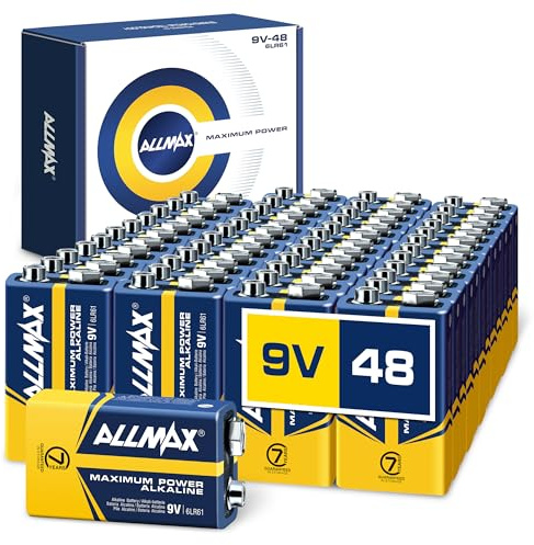 Allmax 9V Maximum Power Alkaline Batteries (48 Count) – Ultra Long-Lasting, Leakproof Design, 7-Year Shelf Life, Maximum Performance (9 Volt)