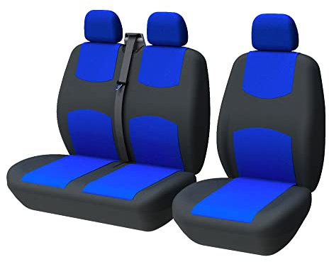 TOYOUN Coprisedili Auto Universali per Furgoni e Camion 3 Posti - per Singoli e Doppi Sedile Anteriore 2+1 - Compatibile Con Gli Airbag - Blu