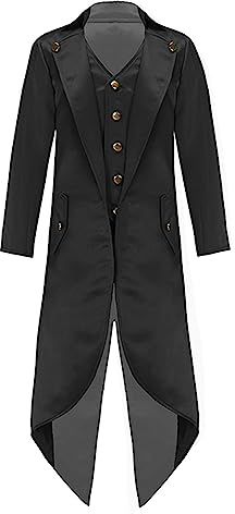 Agoky Boys Renaissance Steampunk Tailcoat Jacket Vampire Cosplay Vintage Costume Overcoat for Halloween Black 14 Years