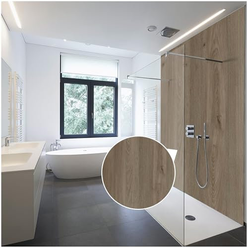 WALLando Panneau mural de douche (Chêne de campagne/250x100cm) – Panneau en PVC facile à installer & résistant à l'humidité – Revêtement mural premium – Fabriqué en Allemagne