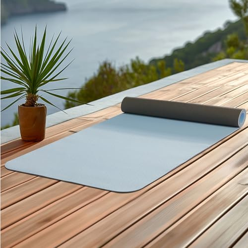 Navaris TPE Pilates Mat with Cotton Bag - 4mm Yoga Workout Mat - Ideal for Indoor, Outdoor, and Home Training - Non-Slip Exercise Mats for Men and Women - Blue