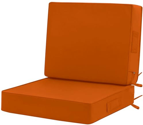 Reyox Niedriglehner Auflagen Set Wasserfest, 2er Set Sitzkissen und Rückenlehne für Stuhl Rattanmöbel Gartenmöbel Kissen Orange 48x48x10cm, 48x41x10cm