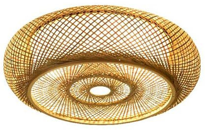 MEHOOSPVN Deckenlampe Holz Vintage Bambus Laterne Deckenleuchte Retro Runde Deckenlich Handgewebte Rattan Lampenschirm Lampe Restaurant Wohnzimmer Schlafzimmer Büro Dekorative Beleuchtung E27, 40cm