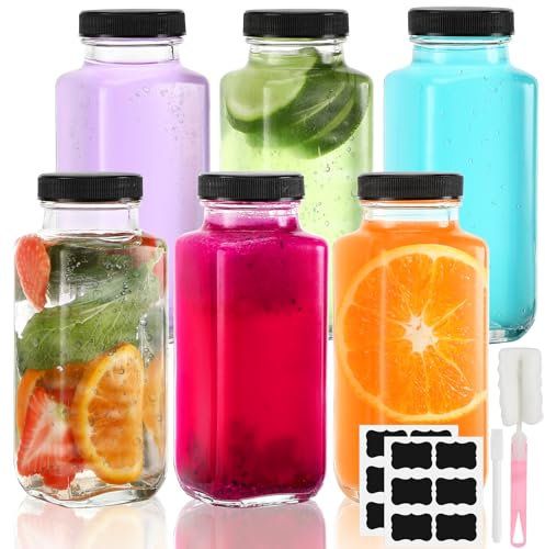 vvhippo Bottiglie di Vetro Con Tappo per Succo - Riutilizzabili per Bevande, Succhi, Latte, Tè Freddo, Frullati - Set di 6 Con Coperchio