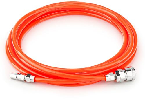 TAILONZ PNEUMATIC Orange 5M tuyau spiralé en PU avec diamètre extérieur de 8mm, (avec raccord rapide et embout, tuyau en PU)