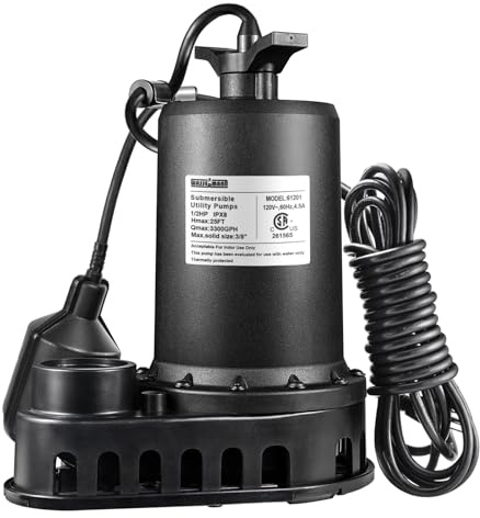 WASSERMANN 1/2HP Sump Pump,3300GPH Thermoplastic Utility Pump Electric Portable Transfer Clean/Dirty Submersible Pump with Float Switch for Pool Tub Garden Pond Draining with 10 FT Cord