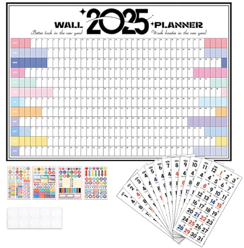 VONJUMA Planificador Anual 2025 Calendario De Pared Calendario Anual Formato Horizontal Planificador De Pared Plegado De Enero De 2025 A Diciembre De 2025 Para Pared Con 12 Hojas Etiqueta De Fecha