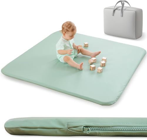 Padded Baby Play Mat for Your Boy or Girl - Extra Thick & Super Soft Vegan Leather Floor Mat Creates A Safe Play Area for Little Ones - Waterproof Crawling Mat for Baby Play on Floor (Green)