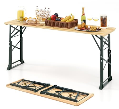 GIANTEX Bierzelttisch klappbar, Biertisch höhenverstellbar 75 cm / 105 cm, Outdoor Buffettisch mit Schirmloch, 168,5 cm Stehtisch Bartisch Bierzeltgarnitur, Partytisch Klapptisch für Terrasse Garten