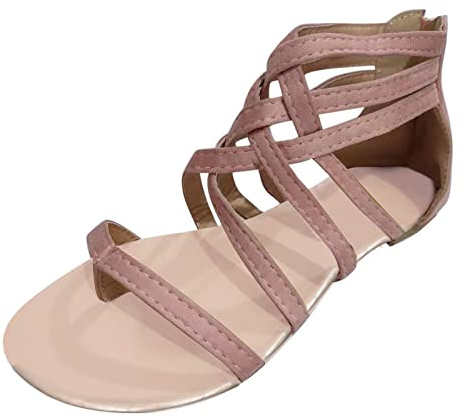 Sandaler för kvinnor med dragkedja baktill kvinnor gladiatorsandaler string korsband skor öppen tå skor bohemisk romersk stil skor andningsbara sommar tofflor mjuk sula platt sandal glid flip flops