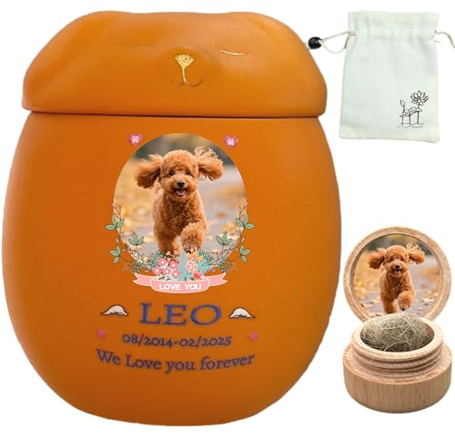 Générique Personnalisée Urne pour Chien, Urne à Cendres de Chien,Boîte à Souvenirs en céramique, Perte de Chien, Fait à la Main sur Mesure (Petit Orange, Cendres de Petite Taille ≤10 kg (Pas d’os))